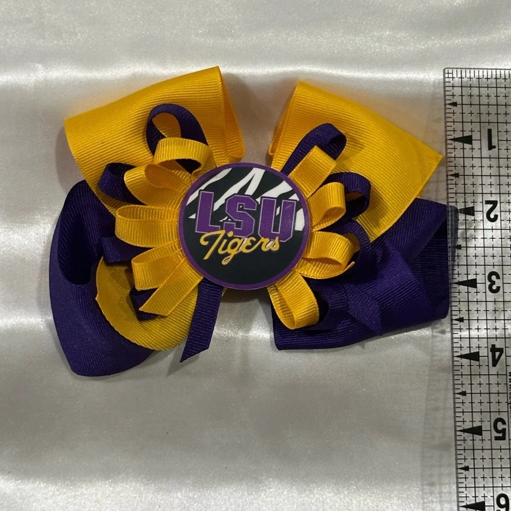 LSU. Purple and Gold Kids Hair Bow- bundle 2+ and save on shipping.